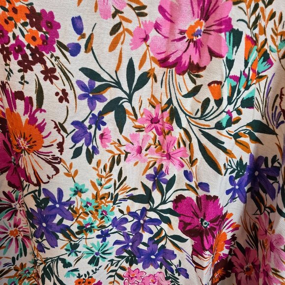 🔴Lovely J Women's Blouse Balloons Sleeves Floral Deep V neck Multicolor Medium - Picture 6 of 11